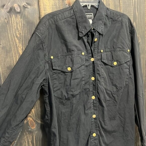 Versace Jeans Couture Top L Vintage Style Shirt Button Up Pockets Gold Medusa - Picture 2 of 9